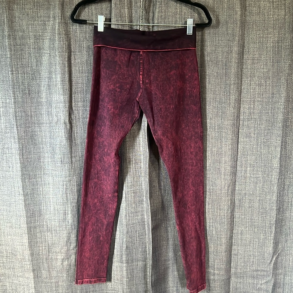 Red acid wash leggings size medium with fold over waist